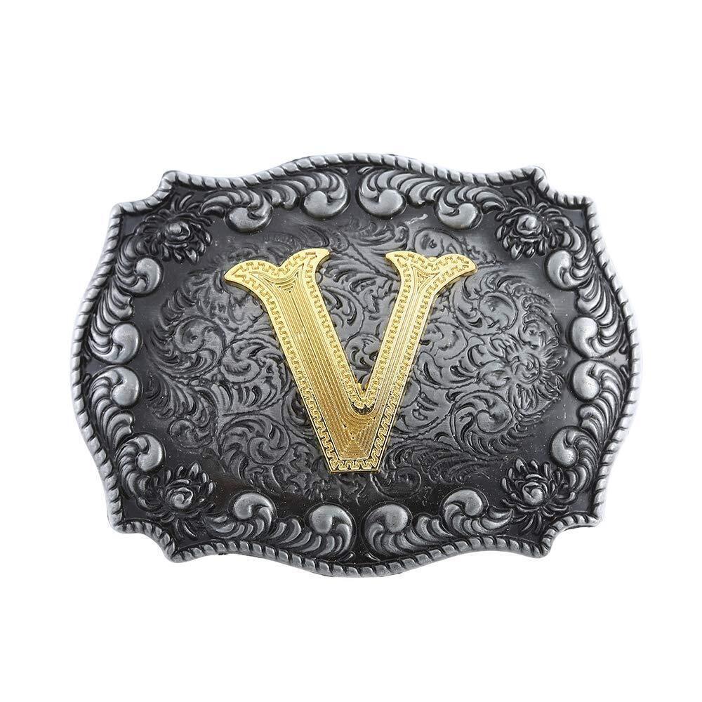 3061 Initial Belt Buckle Western Cowboy Handmade Metal Belt Buckle Small V
